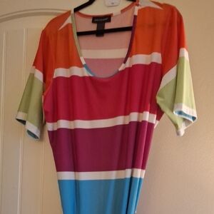 Ashley Stewart Striped Scoop Neck Tee - Orange Pink Blue Green
